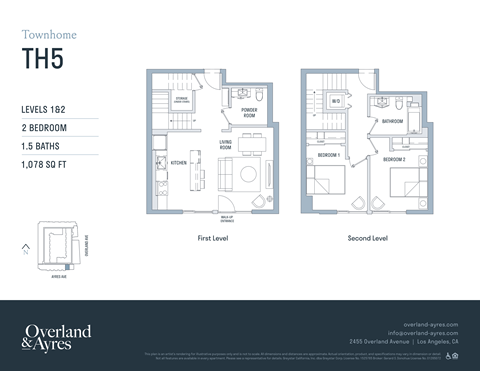 A floor plan for a townhome with two bedrooms and 1.5 baths.